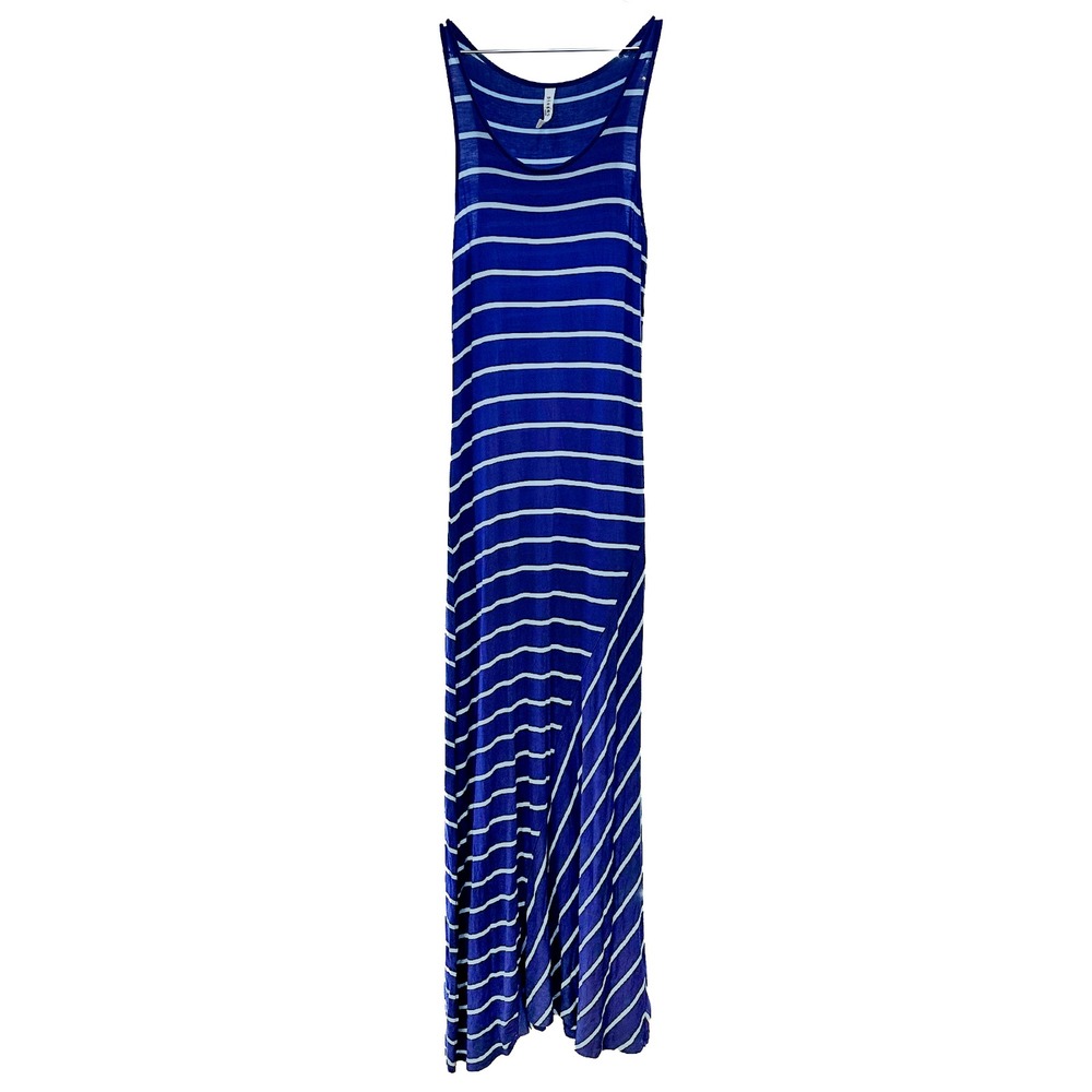 KENSIE PIECES Striped Jersey Tank Maxi Dress • Medium • blue • beach vacation